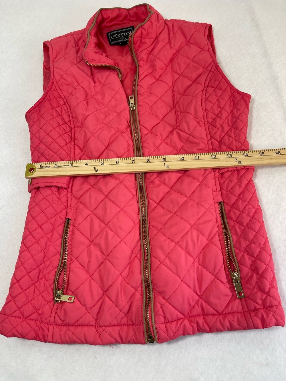 C’ESTTOI Pink Quilted Vest Women’s Small Gold Zip Lightweight Fall Jacket - Picture 6 of 9